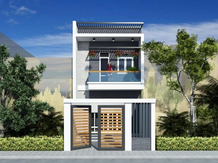 Phối cảnh mẫu nh&agrave; ống 2 tầng phong c&aacute;ch hiện đại