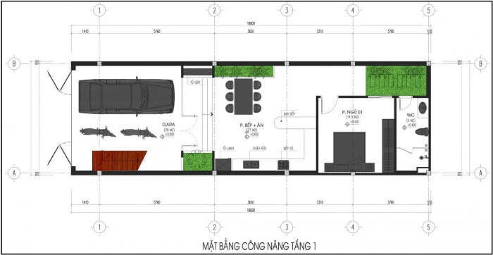 Mặt bằng c&ocirc;ng năng tầng 1 mẫu nh&agrave; phố 3 tầng 