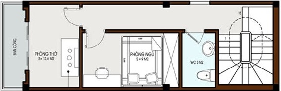 Mặt bằng tầng 4 nh&agrave; ống 4 tầng 1 tum