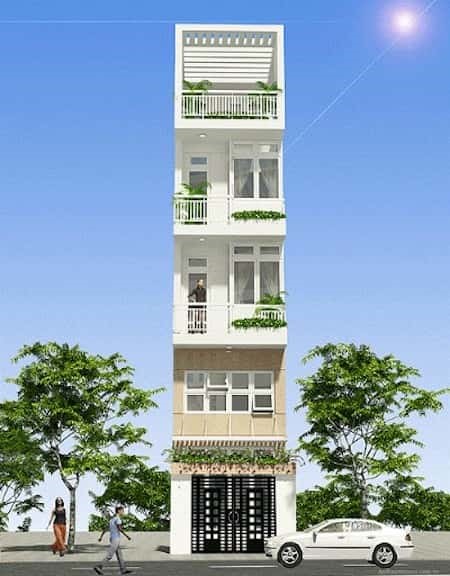 Phối cảnh mẫu nh&agrave; ống 4 tầng 1 tum phong c&aacute;ch hiện đại