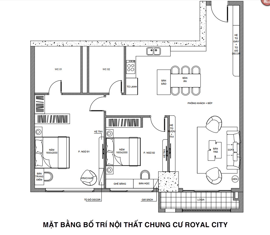 Mặt bằng thiết kế nội thất căn hộ 110m2