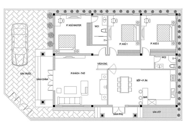 Mặt bằng công năng nhà vườn 1 tầng