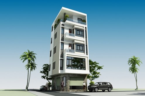 Phối cảnh thiết kế nh&agrave; ống 5 tầng hiện đại