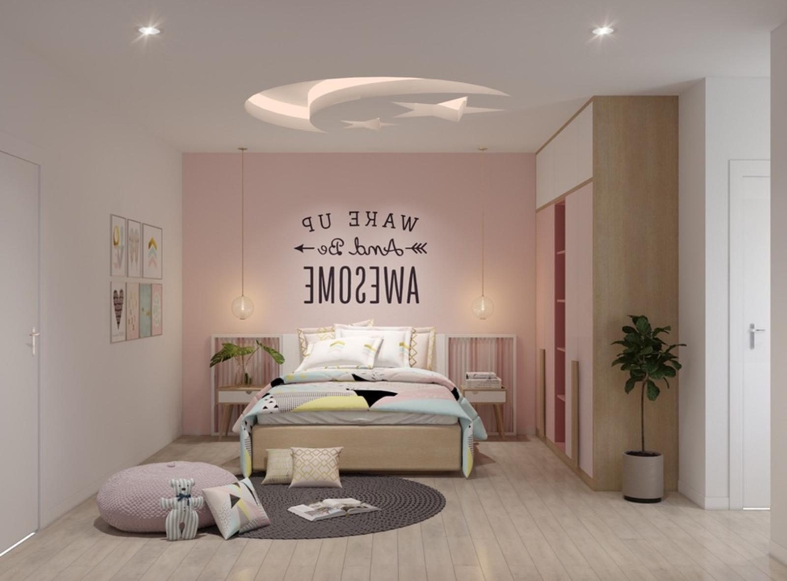 Ph&ograve;ng ngủ cho con g&aacute;i với bảng m&agrave;u hồng xinh y&ecirc;u