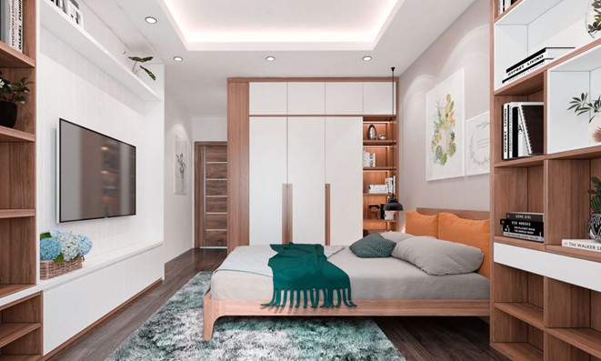 Ph&ograve;ng ngủ master được trang bị đầy đủ c&aacute;c tiện &iacute;ch nghỉ ngơi, giải tr&iacute;. Nội thất liền tường gi&uacute;p tối ưu h&oacute;a kh&ocirc;ng gian sử dụng.