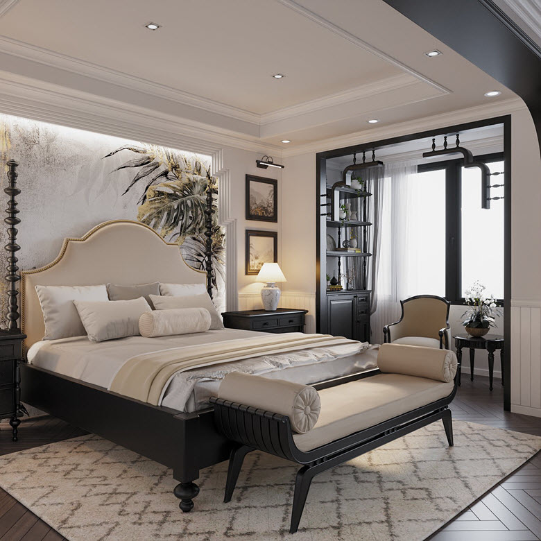 C&aacute;c ph&ograve;ng ngủ trong căn hộ n&agrave;y đều đ&oacute;n được &aacute;nh s&aacute;ng tự nhi&ecirc;n ấm &aacute;p, gi&uacute;p l&agrave;m nổi bật c&aacute;c đường n&eacute;t thiết kế của nội thất Indochine.