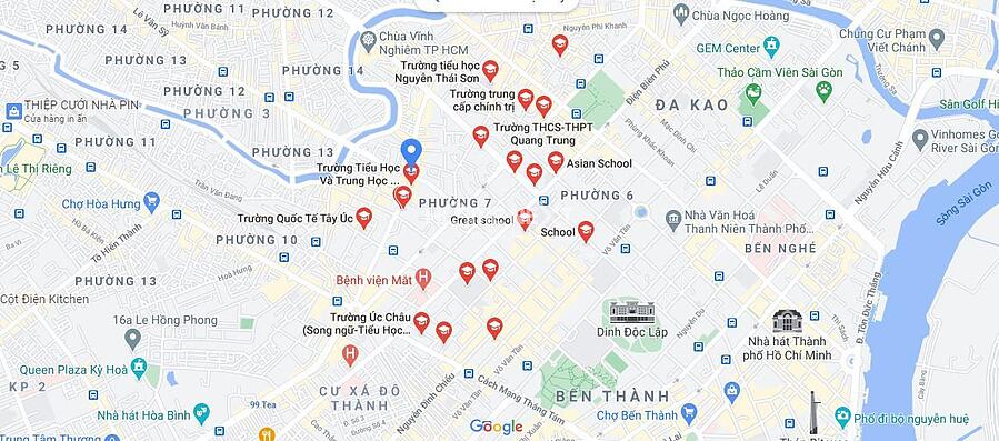 Bản đồ một số cơ sở gi&aacute;o dục tr&ecirc;n địa b&agrave;n Quận 3