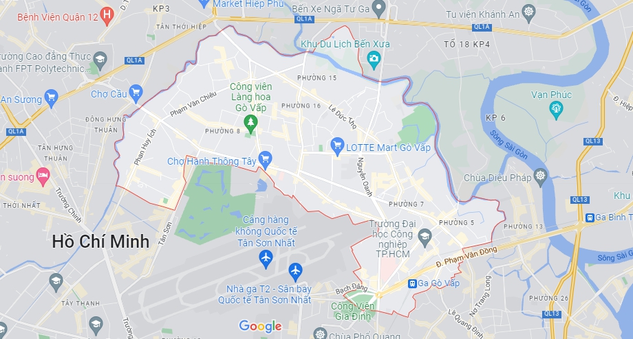 bản đồ quận Gò Vấp trên nền Google Maps