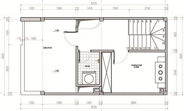 Mặt bằng tầng 3 nhà ống 3 tầng hiện đại