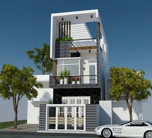 Phối cảnh 3D mẫu nhà ống 3 tầng phong cách hiện đại