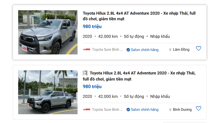 Toyota Hilux 2.8L 4x4 AT Adventure cũ.