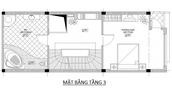 Mặt bằng công năng tầng 3 mẫu nhà ống 4 tầng