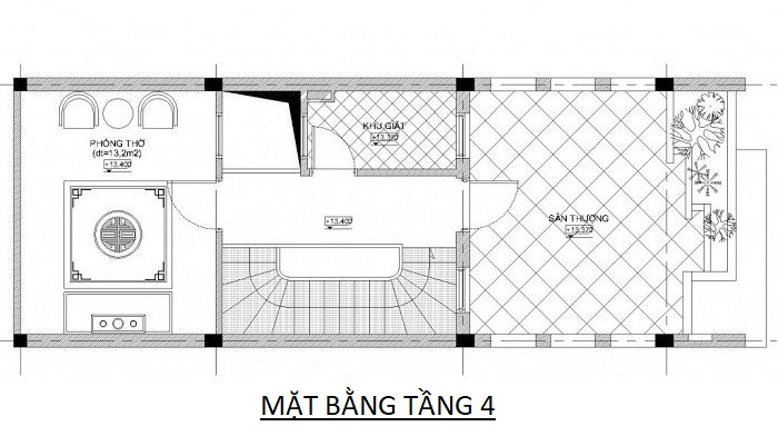 Mặt bằng công năng tầng 4 nhà ống 4 tầng