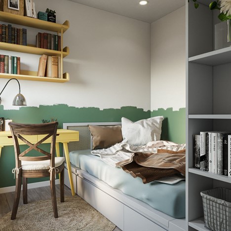 Bàn học và tủ sách luôn sẵn sàng phục vụ con yêu. 