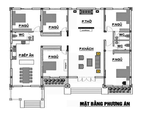 Mặt bằng công năng nhà vườn 1 tầng