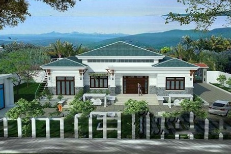 Phối cảnh 3D mẫu nhà vườn 1 tầng mái Thái