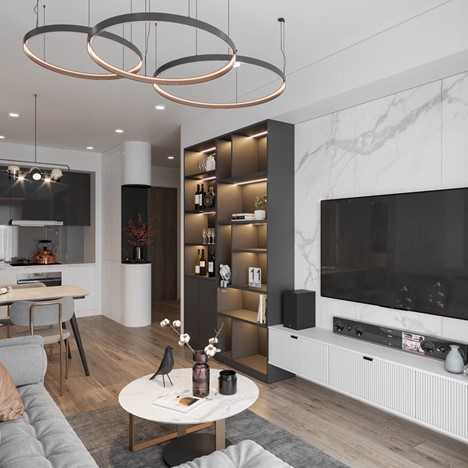 Phòng khách - bếp căn hộ 70m2