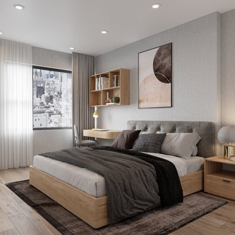Tab trang trí cũng như bàn làm việc được bố trí đối xứng nhau.