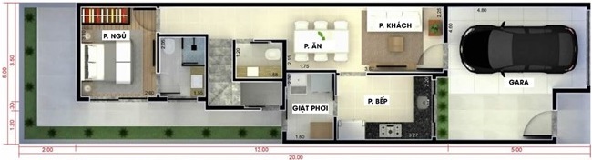 Mặt bằng công năng tầng 1 nhà ống hiện đại