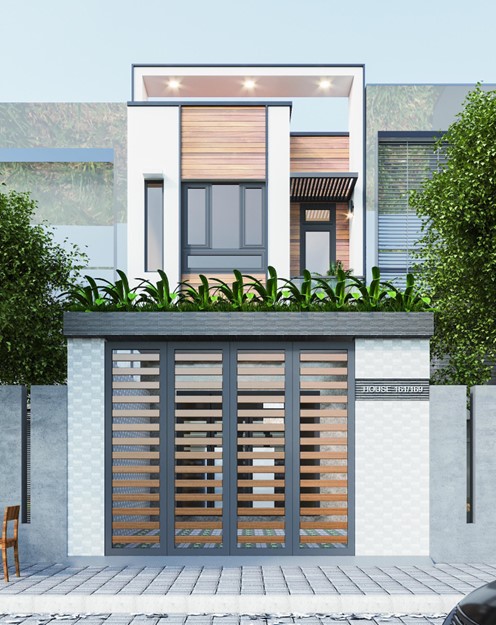 Phối cảnh 3D mẫu nhà ống 2 tầng hiện đại