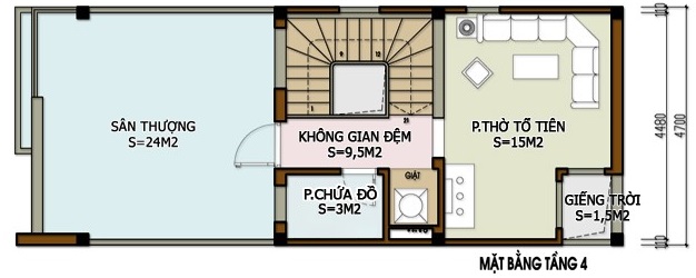 Mặt bằng c&ocirc;ng năng tầng 4 nh&agrave; ống