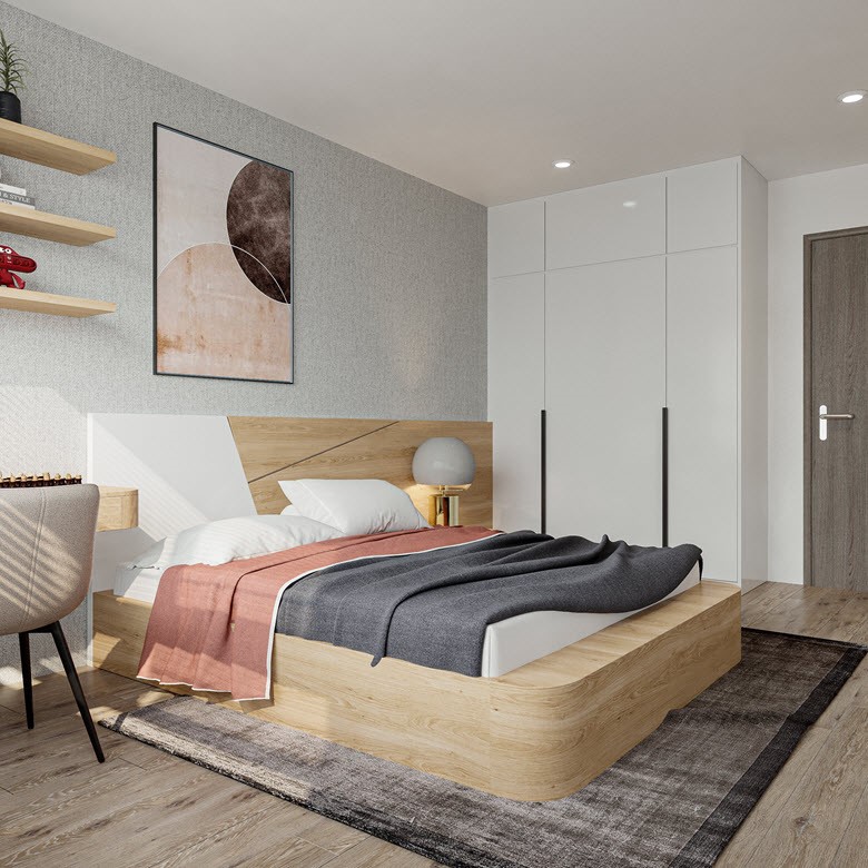 Ph&ograve;ng ngủ &ocirc;ng b&agrave; với c&aacute;ch bố tr&iacute; hiện đại đơn giản gi&uacute;p người cao tuổi lu&ocirc;n thư th&aacute;i khi chuyển về ở với con ch&aacute;u. 