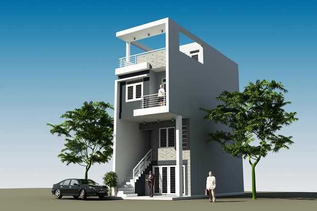 Phối cảnh mẫu nh&agrave; ống 4 tầng kết hợp kinh doanh
