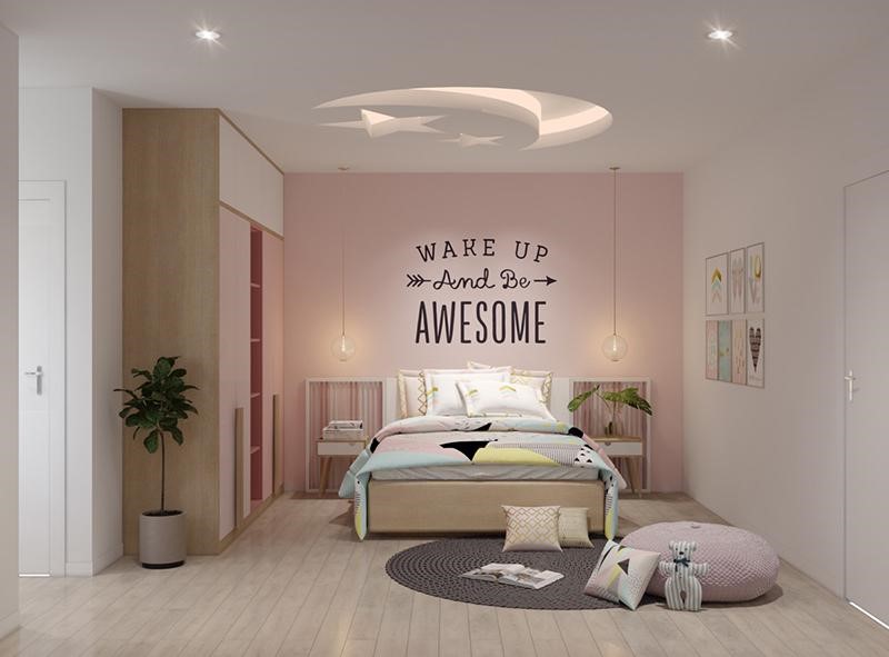 Thiết kế nội thất phòng ngủ bé gái với gam màu pastel nhẹ nhàng, nữ tính. Thiết kế nội thất phòng ngủ bé gái với gam màu pastel nhẹ nhàng, nữ tính.