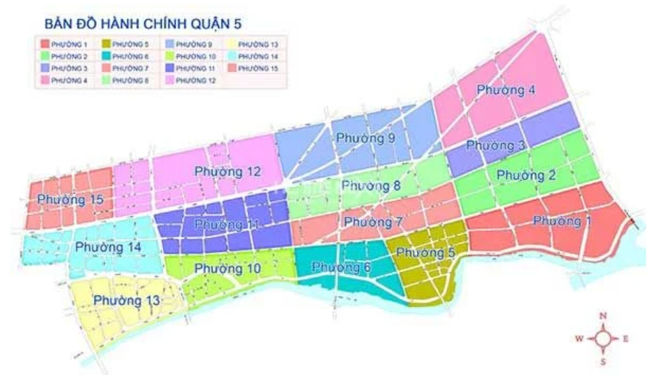 Bản đồ hành chính Quận 5 - vị trí các phường