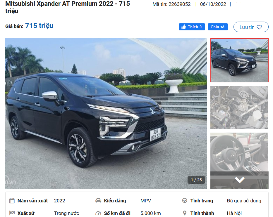 Th&ocirc;ng tin rao b&aacute;n Mitsubishi Xpander 2022 cũ.