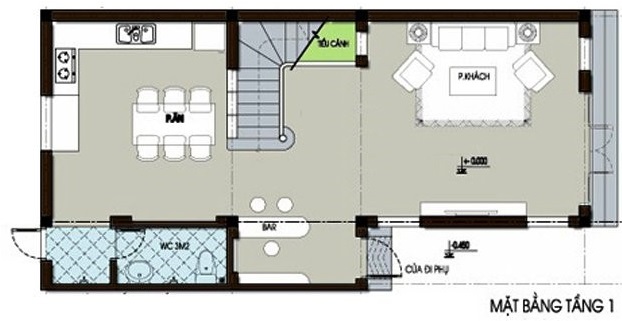Mặt bằng tầng 1 nhà ống