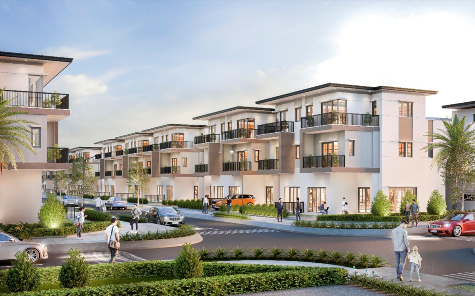 Phối cảnh dãy biệt thự song lập tại The Oasis Riverside. Ảnh: SNI