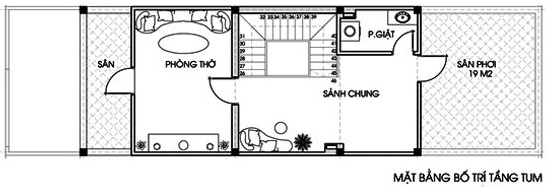 Mặt bằng tầng tum nhà ống
