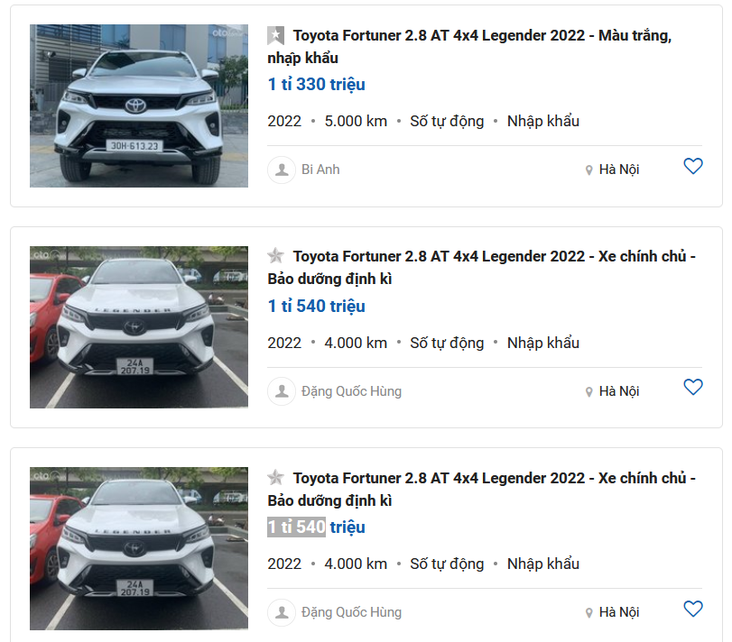 Toyota Fortuner 2.8 4x4 AT Legender 2022 cũ.