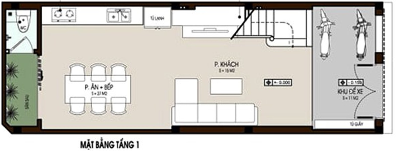 Mặt bằng công năng tầng 1 nhà ống