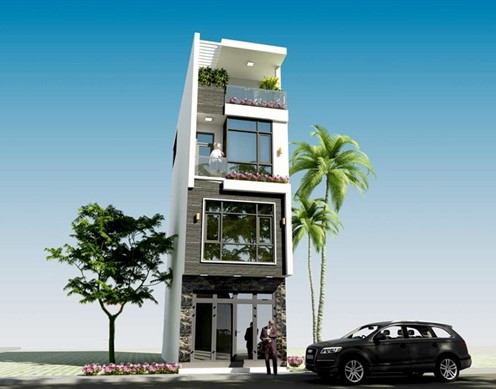 Phối cảnh mẫu nhà ống 4 tầng hiện đại