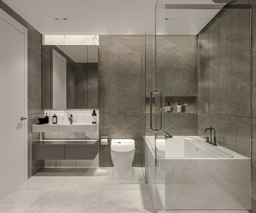 Không gian vệ sinh được bố trí rộng rãi với bồn tắm giúp gia chủ luôn được thư giãn sau một ngày làm việc mệt mỏi.