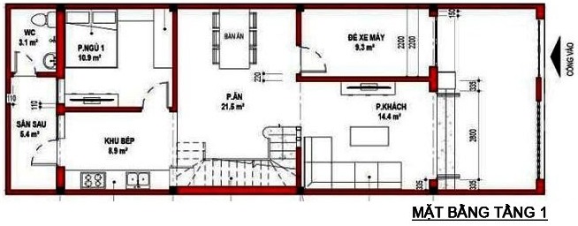Mặt bằng c&ocirc;ng năng tầng 1 nh&agrave; ống