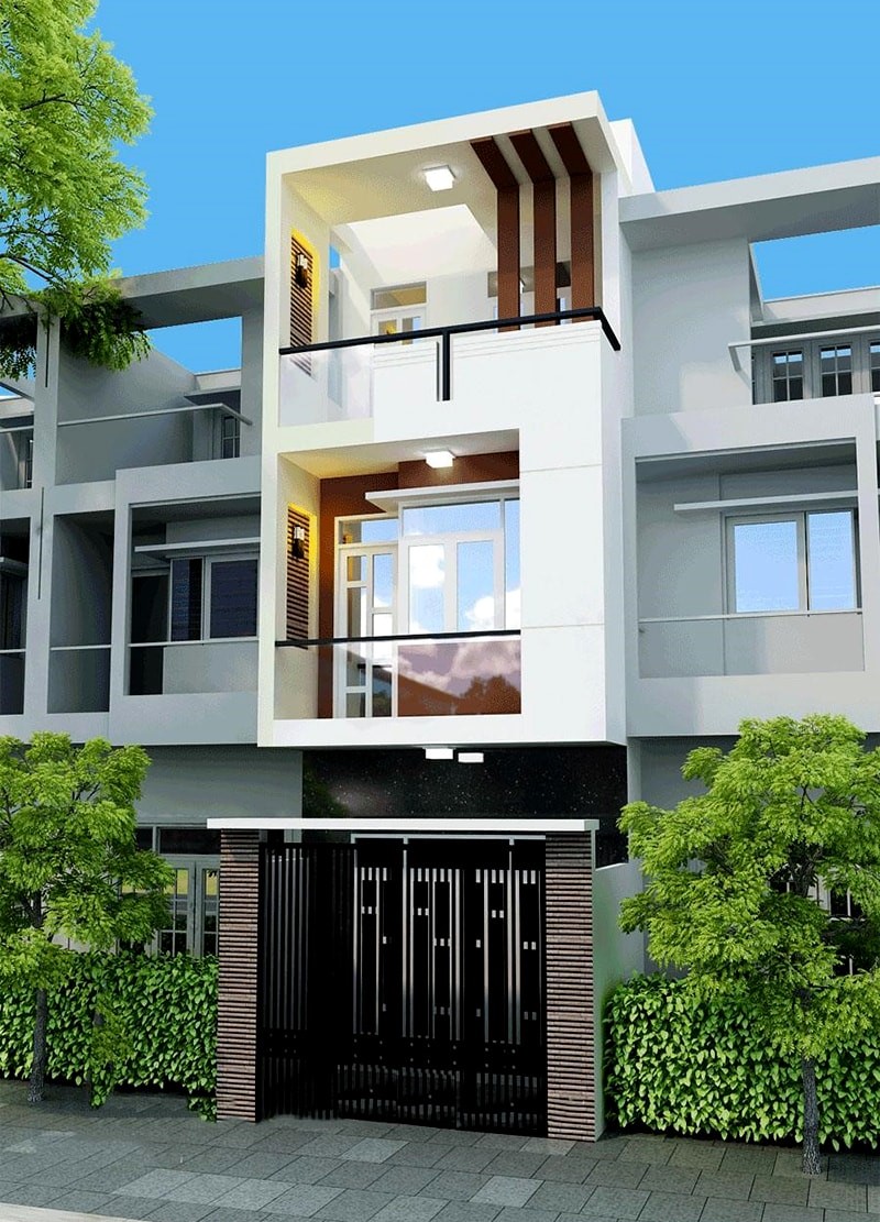 Phối cảnh mẫu nh&agrave; ống 3 tầng hiện đại