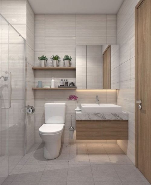 Ph&ograve;ng vệ sinh hiện đại tối giản
