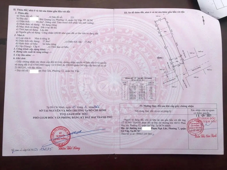 Diện t&iacute;ch tim tường c&oacute; được ghi v&agrave;o sổ hồng