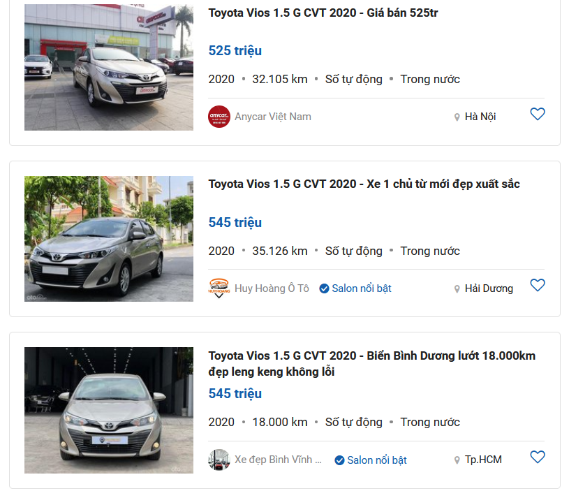 Toyota Vios 2020 bản 1.5 G .
