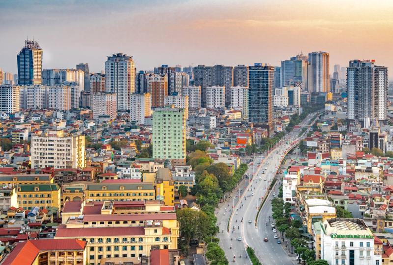 H&igrave;nh ảnh một g&oacute;c TP. H&agrave; Nội với c&aacute;c t&ograve;a chung cư cao tầng đ&agrave;y đặc