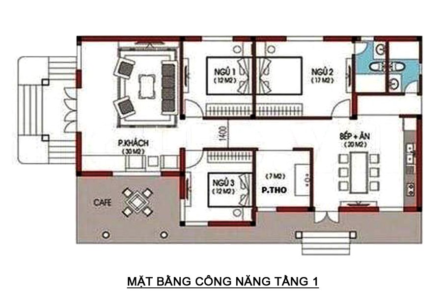 Mặt bằng nh&agrave; cấp 4 m&aacute;i Th&aacute;i