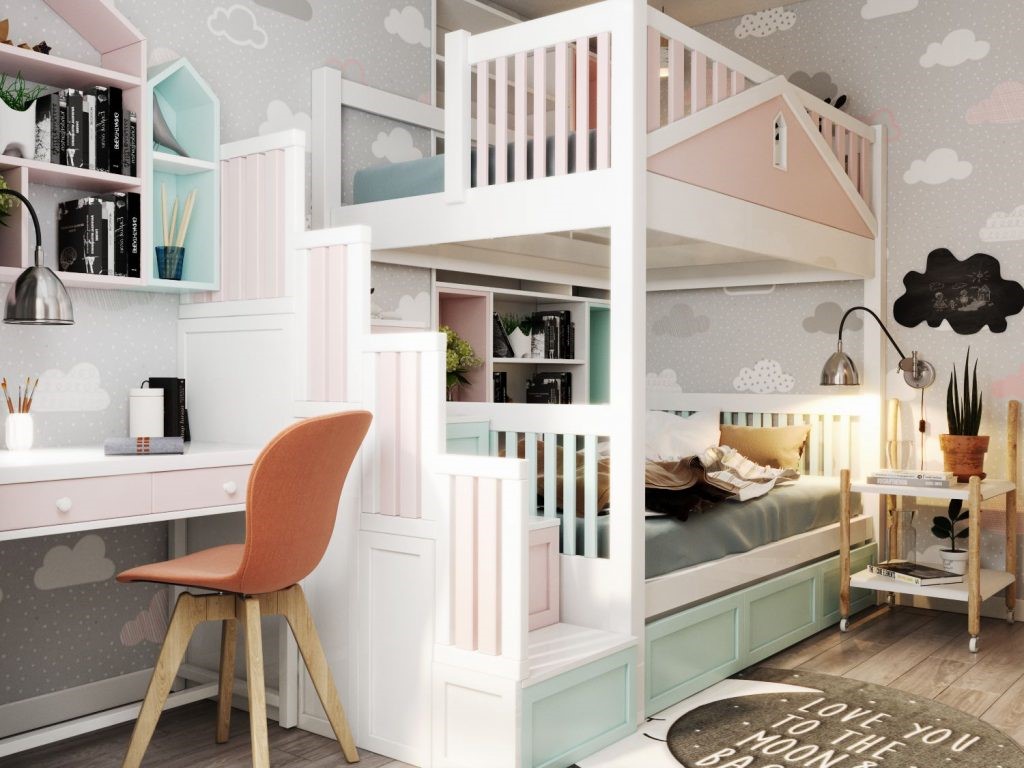 Với giường ngủ 2 t&acirc;̀ng các con sẽ được thoải  mai vui chơi, nghỉ ngơi.