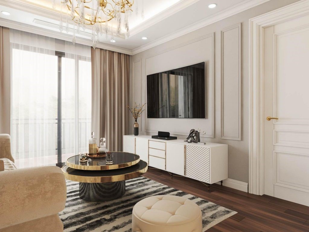 Gia chủ yêu thích những thứ hình tròn nên kiến trúc sư bố trí bàn trà xoay rất đặc biệt.