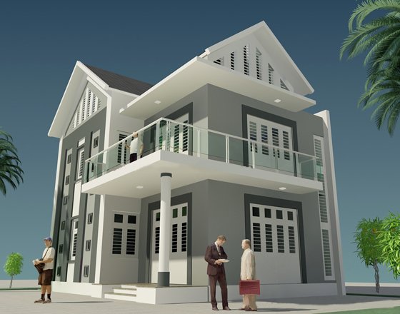 Phối cảnh mẫu biệt thự 2 tầng mái Thái hiện đại