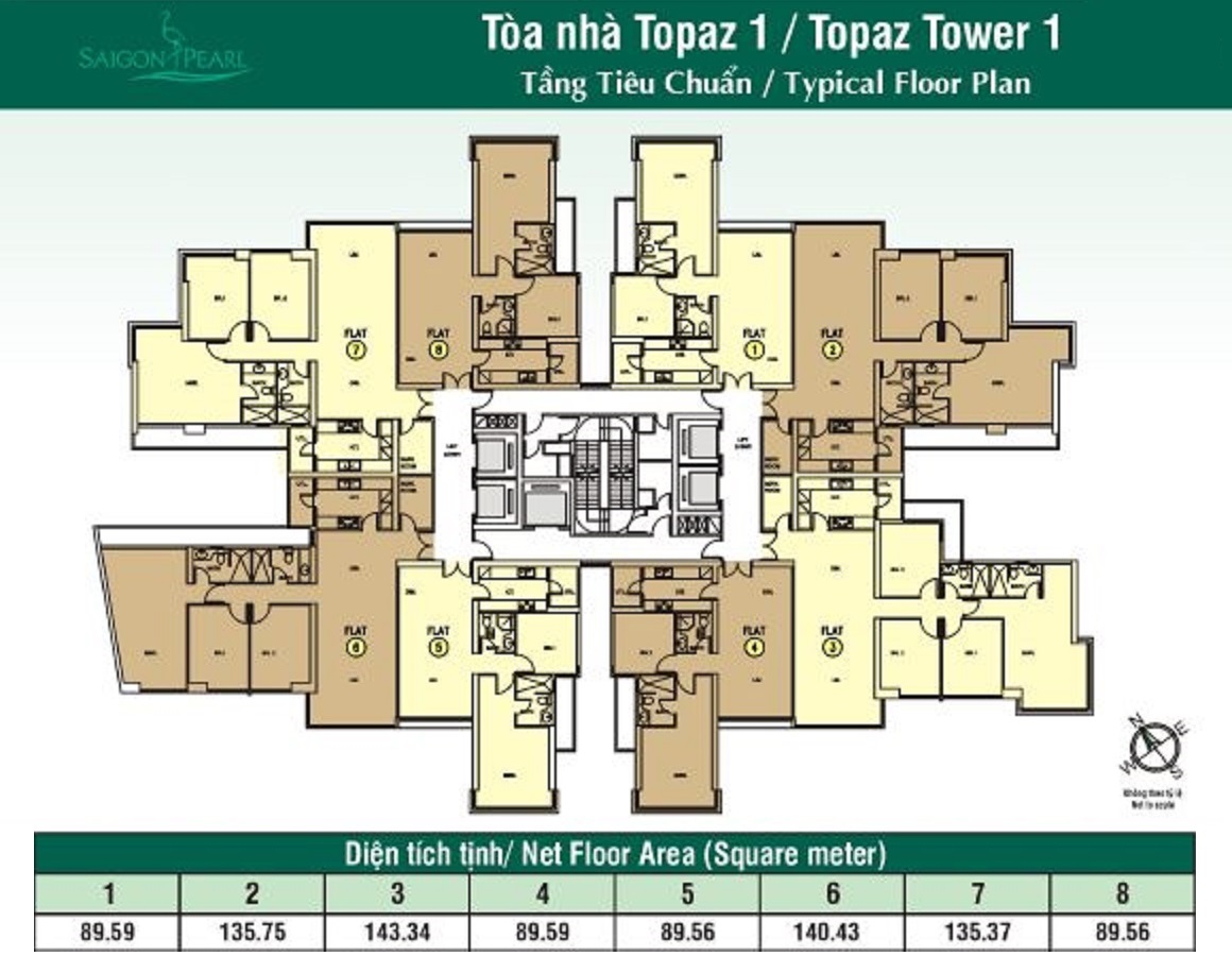 Mặt bằng Saigon Pearl - tòa Topaz 1