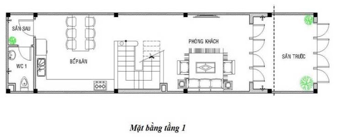 Mặt bằng công năng tầng 1 nhà ống