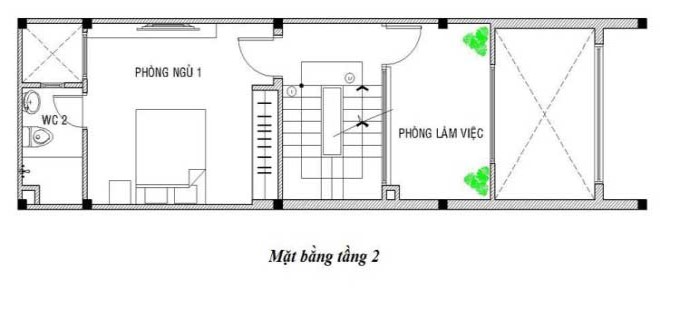 Mặt bằng công năng tầng 2 nhà ống